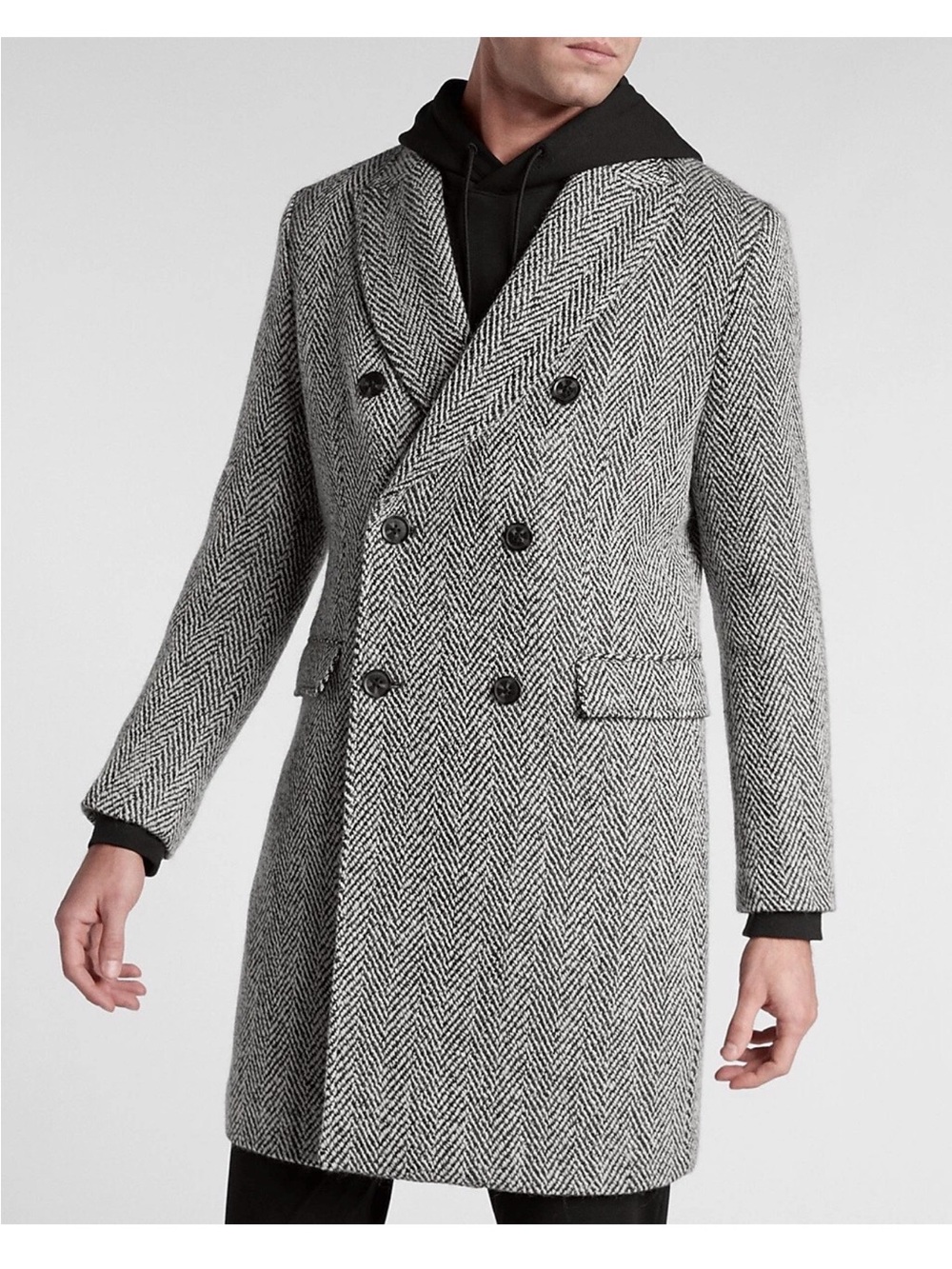NWT Express Wool Blend Top/Overcoat Men's Tall X Large Grey/Black/White